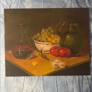 Classic Still Life Art with Green and Red Accents